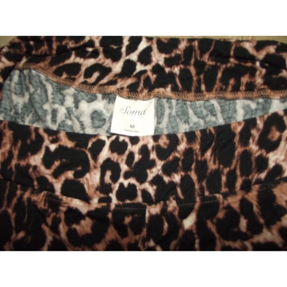 Soma Sleep Shorts Womens Medium Pajama Leopard Animal Print black lace trim knit - Picture 3 of 6